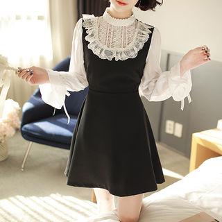 Inset Sheer Blouse Flare Dress