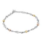 14k Tri-color, Rose, Yellow And White Gold Diamond Cut Bead And Twist Linked Bracelet, Women Jewelry Gift