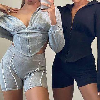 Set: Button Hoodie + Biker Shorts