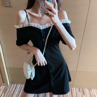 Cold-shoulder Lace Ruffled Mini A-line Dress