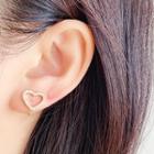 Heart Rhinestone Earring 1 Pair - Clip On Earring - Silver Rhinestone - Gold - One Size