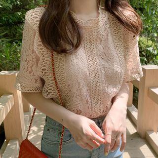 Ruffled Short-sleeve Lace Top