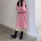 Hooded Long-sleeve Midi T-shirt Dress Pink - One Size