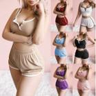 Set: Contrast-trim Crop Tank Top + Shorts