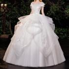 Off-shoulder Embroidered Ruffle A-line Wedding Gown