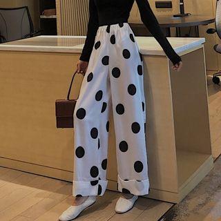 Dotted Wide Leg Pants White - One Size