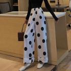 Dotted Wide Leg Pants White - One Size
