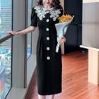 Short-sleeve Lace Collar Midi Dress