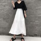 Set: 3/4-sleeve V-neck Top + A-line Midi Skirt