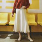 Ripped A-line Midi Knit Skirt