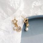 Rhinestone Star Faux Pearl Dangle Earring 1 Pair - Studded Earring - Gold Trim - White - One Size