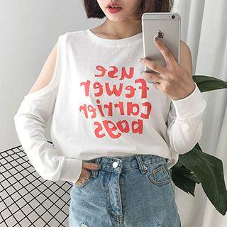 Shoulder Cut Out Lettering Pullover