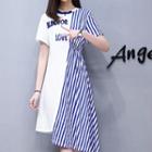 Striped Panel Lettering A-line Dress