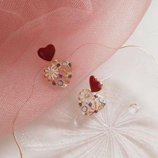 925 Sterling Silver Heart Rhinestone Earring 1 Pair - S925 Silver - As Shown In Figure - One Size