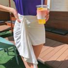Drape-front Linen Blend Miniskirt
