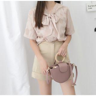 Applique Short Sleeve Tie Neck Shirt