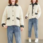 Contrast Trim Fleece Shirt Jacket White - One Size