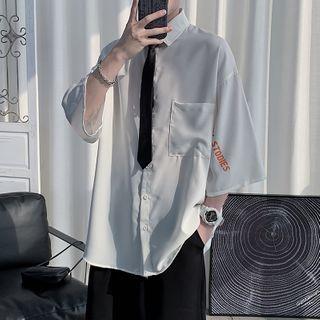 Front Pocket Lettering Short-sleeve Shirt