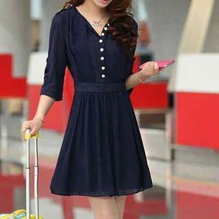 3/4-sleeve Chiffon Shirtdress