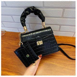 Set: Top Handle Plain Crossbody Bag + Pouch