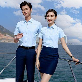 Short-sleeve Plain Shirt / Dress Pants / Mini Pencil Skirt / Set
