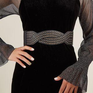 Studded Wide Belt Gray & Silver - One Size