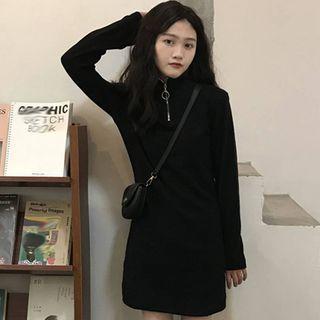 Half-zip Knit Dress Black - One Size