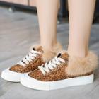 Faux Fur Trim Leopard Print Sneakers