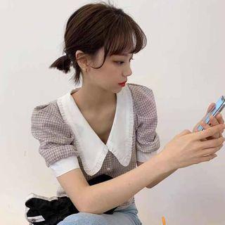 Short-sleeve Tweed Blouse