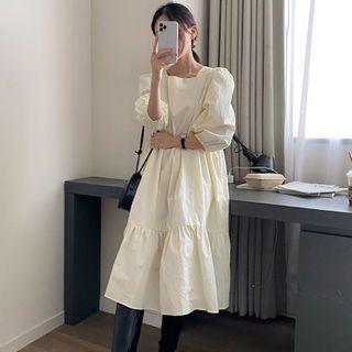 Puff-sleeve Square Neck Plain Loose Fit Blouse
