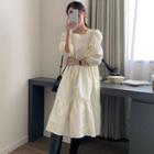 Puff-sleeve Square Neck Plain Loose Fit Blouse