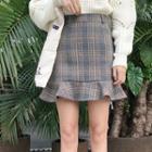 Slit Plaid A-line Mini Skirt