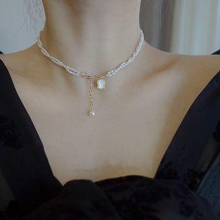 Faux Pearl Pendant Layered Choker / Bracelet