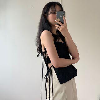 Strapless Lace-up Plain Top