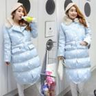Furry Trim Bird Embroidered Padded Jacket