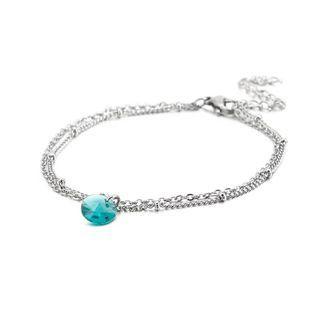 Simple And Fashion Geometric Lake Blue Cubic Zirconia 316l Stainless Steel Double-layer Bracelet Silver - One Size