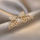 Butterfly Rhinestone Faux Pearl Alloy Earring 1 Pair - Gold - One Size