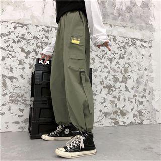 Belted Side-pocket Gather-cuff Cargo Pants