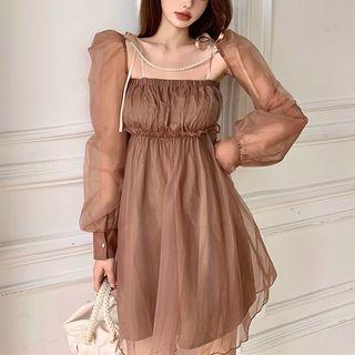 Spaghetti Strap Mini A-line Mesh Dress / Jacket