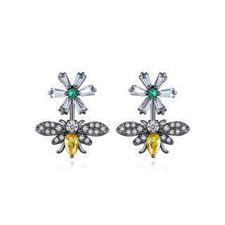 Fashion And Elegant Plated Black Bee Earrings With Yellow Cubic Zirconia Black - One Size