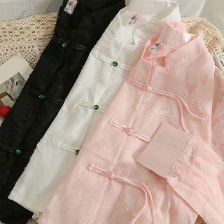 Printed Frog-button Sheer Chiffon Shirt