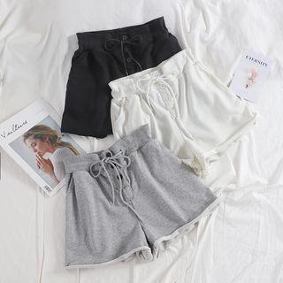 Drawstring Frayed Button Shorts