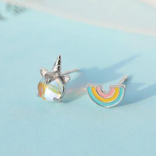 Non-matching 925 Sterling Silver Unicorn & Rainbow Earring 1 Pair - As Shown In Figure - One Size