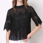 Elbow-sleeve Chiffon Lace Top