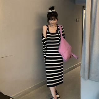 Striped Knit Dress + Striped Light Cardigan