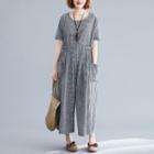 Checked Short-sleeve Cropped Wide-leg Jumpsuit