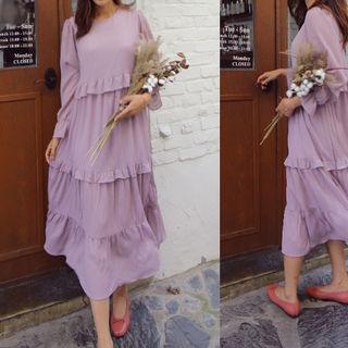 Frill-trim Tiered Dress Pink - One Size