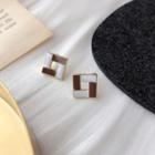Square Stud Earring 1 Pair - Coffee & White - One Size