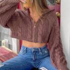 Plain Cable Knit Zip-up Cardigan