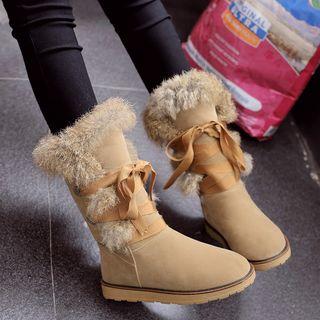 Faux-fur Trim Lace-up Short Snow Boots